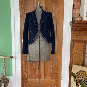 ✨ White House Black Market ✨ Navy Blue Faux Zip Detail Cropped Jacket~Size 00🍄
